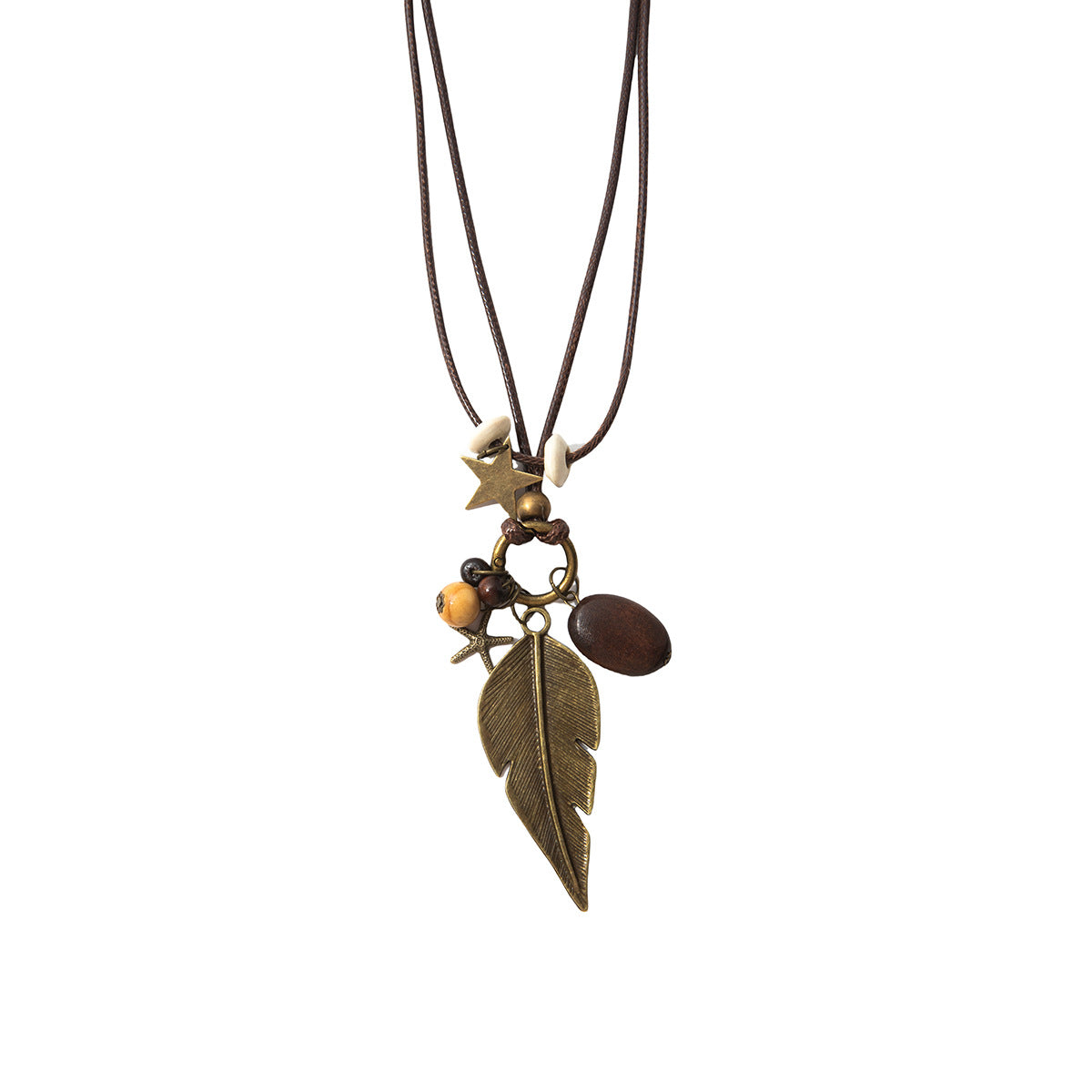 Wholesale Zen ethnic style long star beaded feather necklace